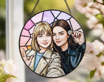 Custom Stained Glass Photo Suncatcher,Portrait Ornament,Personalized Couple Family Friend Window Hanging,Holiday Keepsake,Unique PictureGift