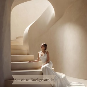 Portrait Photography Backdrops – 10 Warm Ivory Curved Plaster Staircase Studio Backgrounds (Vol.02)