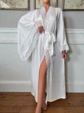 Silk Satin Kimono Robe, Scalloped Lace Trim, Bridal Lingerie product logo