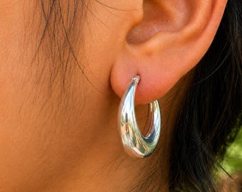 Chunky Dome Hoop Earrings | Sterling Silver, Hollow, Mirror Shine, Statement Hoops