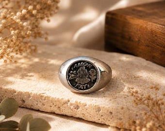 Anillo de sello Amor Fati, anillo de sello de cera de plata de ley 925, joyería de filosofía estoica.