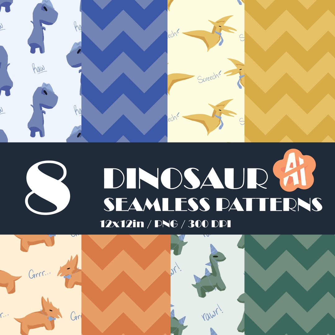 8 Dinosaur Themed Seamless Patterns *download* - Etsy