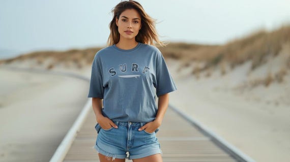 Surf T-Shirt, Surfboard tee, Chest Graphic, Unisex, Brand logo on sleeve