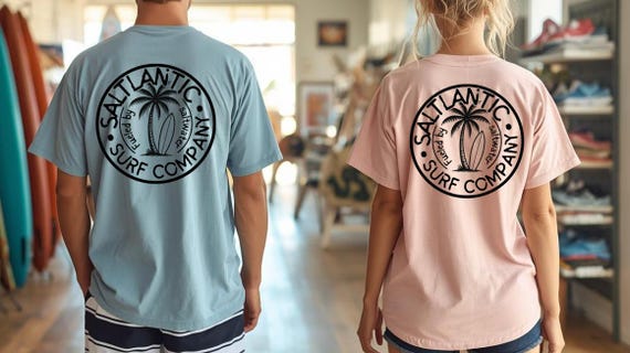 Minimalist Palm Surfboard Tee, Coastal Beach Shirt