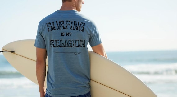 Surfing Is My Religion Tee, SALTLANTIC Surfboard Graphic T-Shirt, Surfer shirt