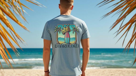 Boardlord Surf Tee, Crowned Surfboard Graphic, Coastal Style