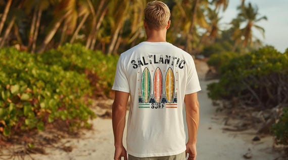 SALTLANTIC™ Vintage Surfboard Tee – Retro Surf Graphic, beach t-shirt