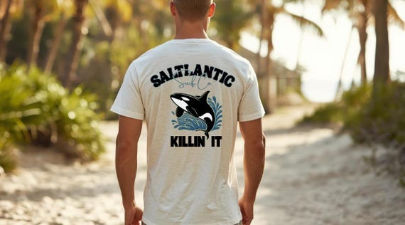 SALTLANTIC Surf Co. Orca Tee – "Killin' It!" Graphic Cotton T-Shirt, Orca shirt