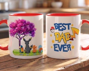 Personalisierte Pokemon Charater Best Dad Ever Becher, PokeDad, Vatertagsgeschenk für ihn, Benutzerdefinierte Anime Charaktere, Benutzerdefinierte Geburtstag Pokedad Becher