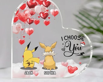 Personalized Poké Cherry Blossom Acrylic Plaque, Custom Poke Couple Portrait,Anniversary Valentine Gift for Boyfriend,Couples Decor