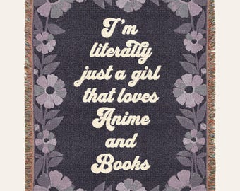 Anime Book Lover Woven Blanket Cozy Throw Bookish Gift