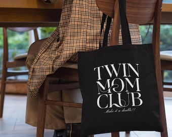 Twin Mom Club Tote | Typography black canvas tote