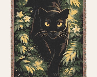 Black Panther Woven Blanket Cozy Throw Jungle Botanical Home Decor