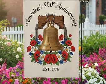 America 250th Anniversary Garden Flag Liberty Bell Patriotic Floral Yard Decor, Est 1776 Vintage Outdoor Lawn Banner