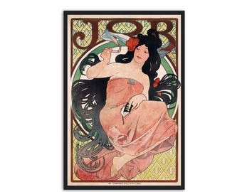 Póster de Alphonse Mucha "Job" en papel de fumar - Reproducción publicitaria Art Nouveau