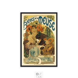 Alphonse Mucha reproduction (1897)- Art nouveau fine art print -  "Bières de la Meuse"