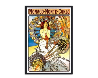 Advertising Poster by Alphonse Mucha - Monaco Monte Carlo 1897 Railway Ad - Print for Home Decor