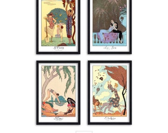Set of 4 Art Deco illustrations  - The Four elements - by George Barbier - Art Deco print