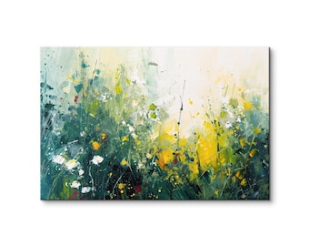 Impression sur toile aquarelle - impression d'art mural verdure - décoration murale nature abstraite dans les couleurs vert et jaune - décoration murale grande taille