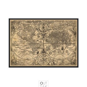 Weltkarte Wandkunst - Gerahmter Kunstdruck - Orbis Terrarum Typus De Integro Multis In Locis Emendatus (1594), 002