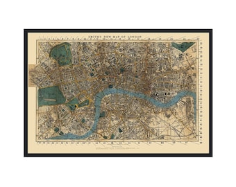 Antique map - Smith's new map of London - Framed print, 069