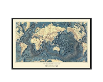 World map wall art - The Floor of The Oceans (1976) - large canvas print, 100