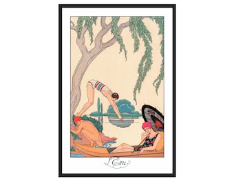 Art Deco print vintage style fashion illustration, "L'Eau" by George Barbier