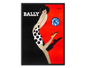 Bally Kick by Bernard Villemot - Famous advertising poster reproduction - Fine art print for home wall art decor.