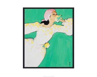 Fashion Illustration by Rene Gruau "Lady With Flowers", 1972 Poster Reproduction Vintage Fashion Art Print