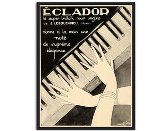 Art Deco Vintage Poster 'Lesquendieu Eclador' Ad - French Fashion Print - 1930's Cosmetics Company Nail Polish Ad - gift for her