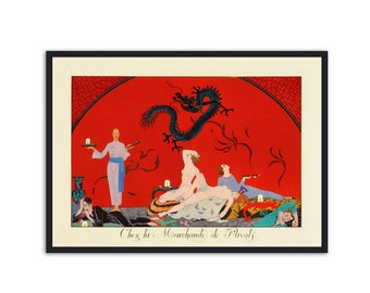 At The Merchant of Poppies, Art Deco, aesthetic illustration,art deco art, vintage print, vintage print, Georges Barbier IL010