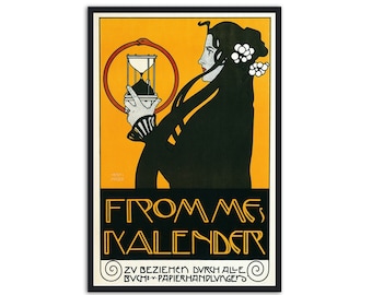 Vintage Art Nouveau Poster by Kolo Moser promoting "Fromme's Calendar"- Retro Decor Print for Home Decoration