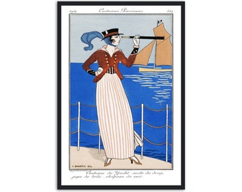 Art Deco print vintage style fashion illustration, "Costume de Yacht" by George Barbier, IL057.
