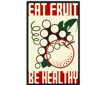 Vintage Poster illustration eat Fruit and Be healthy Fine Art Print for kitchen