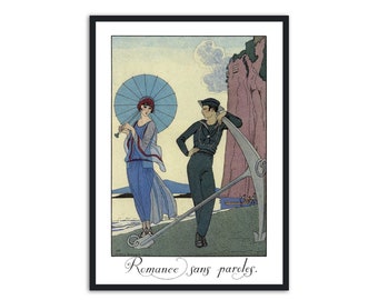 Art Deco print vintage style fashion illustration, "Romance Sans Paroles" by George Barbier, IL027.