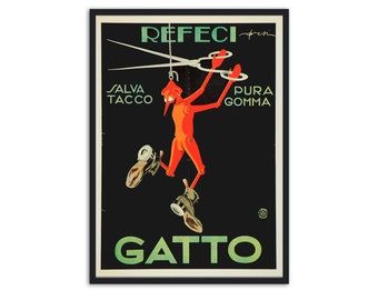 Vintage poster Refeci Gatto ( Dancing puppet ) by Italo Orsi, print reproduction, created in 1921, home decor wall art