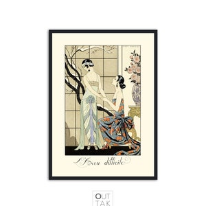 Art Deco print vintage style fashion illustration, "L'Aveu Difficile" by George Barbier, IL019.