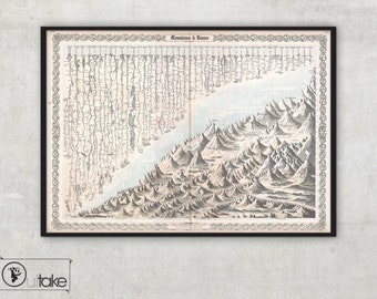 Décoration murale - Cartes anciennes - Carte des montagnes et des rivières (1855) - Joseph Colton, 081