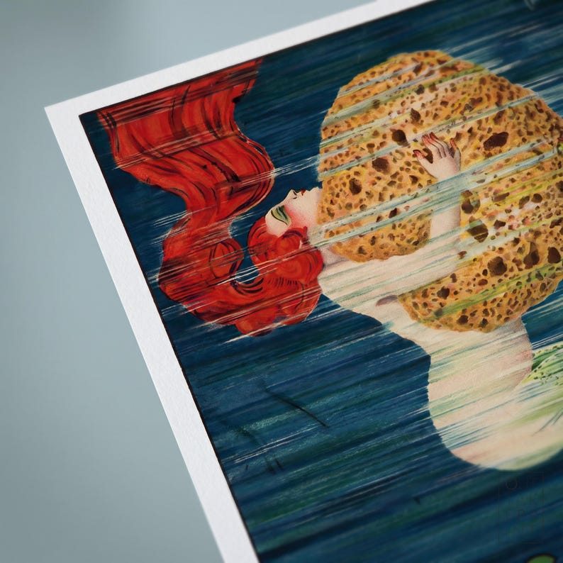 Mermaid Bathroom Wall Art Print, Vintage Italian Poster Venice c.1924, Art Nouveau Sponge Advertisement, Canvas or Framed image 4
