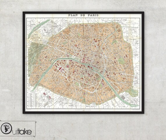 Framed Map Of Paris Old Map Of Paris Plan De Paris 1892 Framed Print 047 | Etsy Singapore