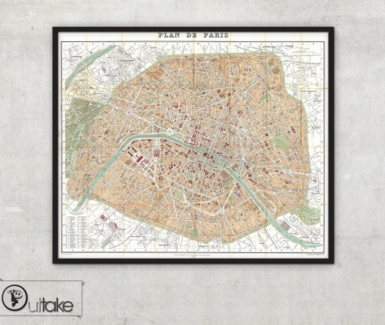 Ancienne carte de limpression de Paris Plan de Paris 1892 Encadré, 047 image 1
