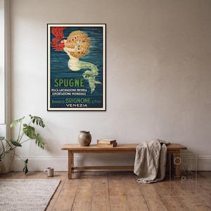 Mermaid Bathroom Wall Art Print, Vintage Italian Poster Venice c.1924, Art Nouveau Sponge Advertisement, Canvas or Framed image 3