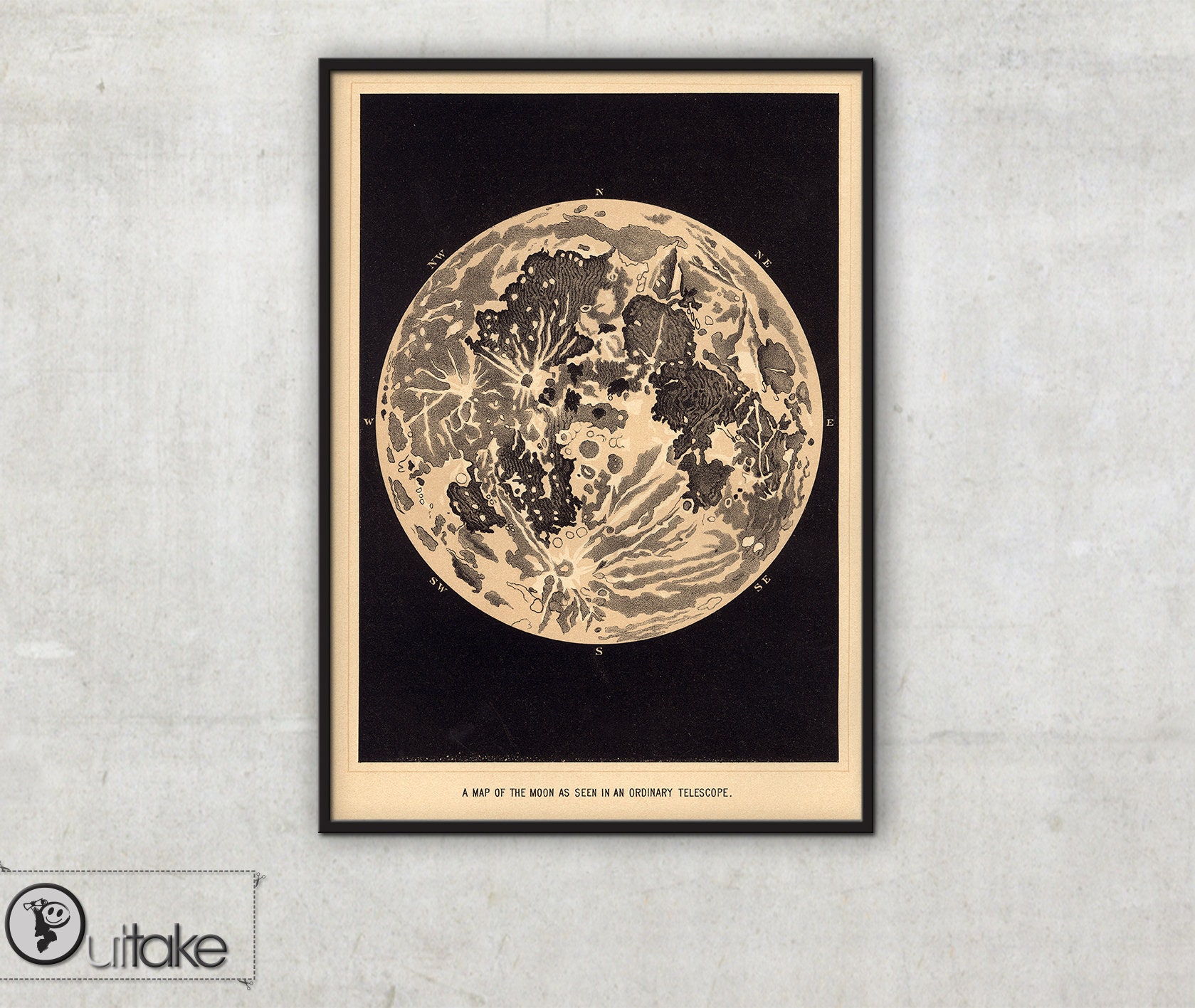 Moon View On Maps Wall Decor Old Maps Telescopic View Of The Moon 1870 | Etsy Ireland