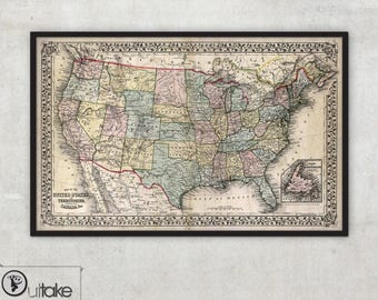 Antique maps - Samuel Augustus Mitchell - wall art - map of the United States (1867), 042