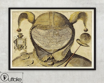 Fool's Cap Weltkarte Poster - Vintage Kartographie Wandkunst