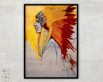 Indian Sioux Study By Alphonse Mucha, Art Nouveau painting, Alphonse Mucha art