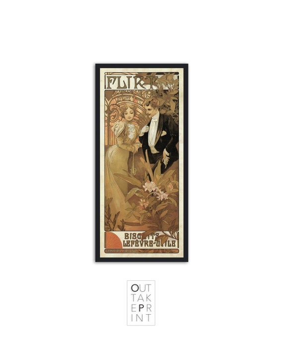 Art nouveau print by Alphonse Mucha - " Flirt Biscuits" vintage advertisement created in 1899