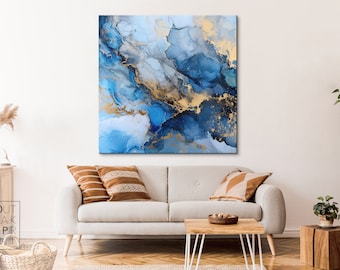 Large Blue Marble Painting Canvas Print - Abstract Gold Wall Art for Home Decor - Ready to Hang Art Print