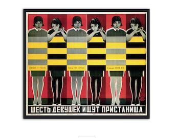 Vintage Movie poster - Six Girls Seeking Shelter 1927 -  by Stenberg brothers - Constructivism art print for home decor