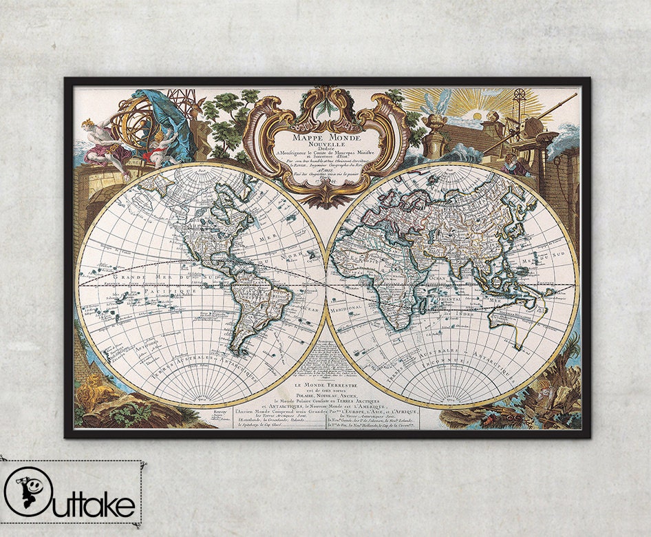 Carte Du Monde Toile - Art Mural Ancienne Carte | 1845, 010
